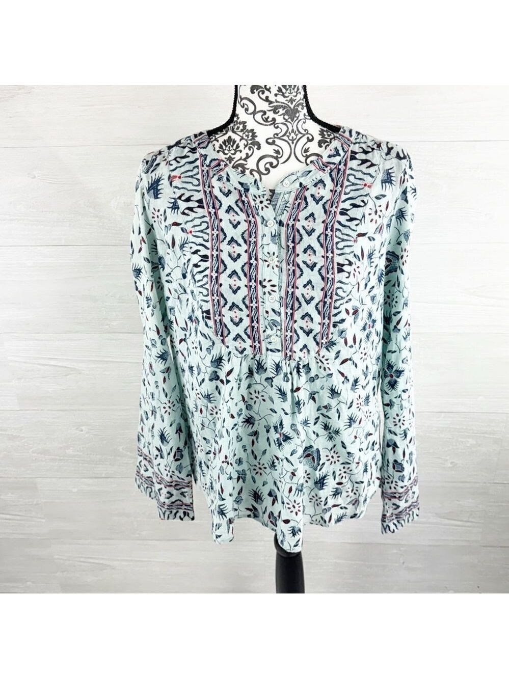 Xirena Floral Geometric Pattern Cotton Popover Cotton Top